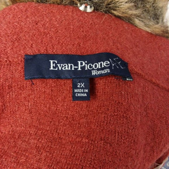 Evan-Picone Women's 100% Wool Faux Fur Collar sweater, Pumpkin/Rust, buttons. - Picture 11 of 11